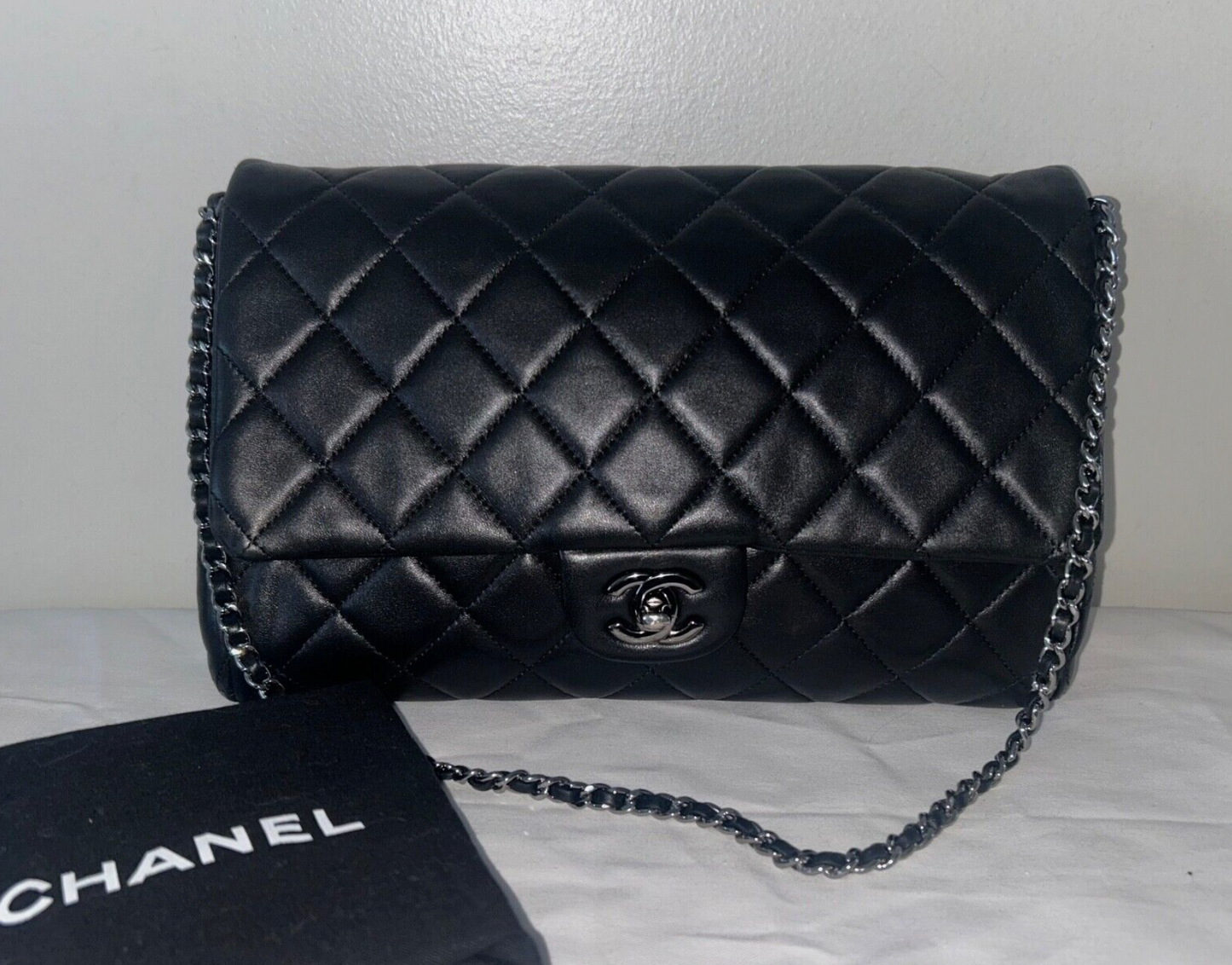 CHANEL Classic CC Quilted Flap Shoulder Bag Lambskin Leather Black