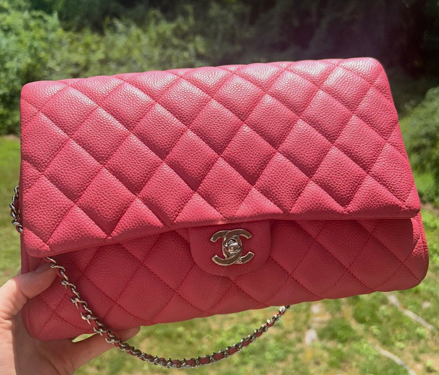 CHANEL Classic Quilted Single Flap Shoulder Bag Quilted Caviar Leather Pink