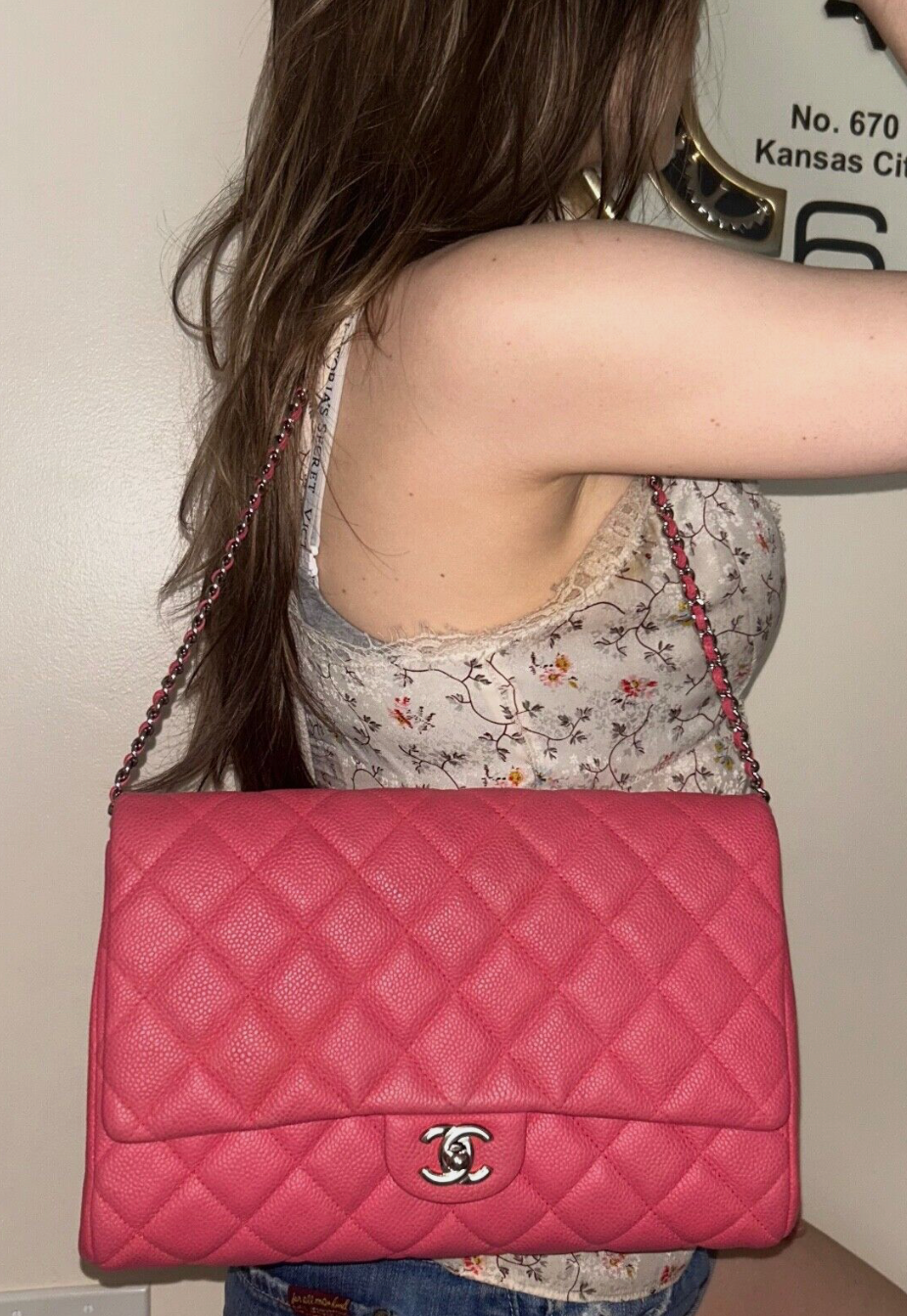 CHANEL Classic Quilted Single Flap Shoulder Bag Quilted Caviar Leather Pink