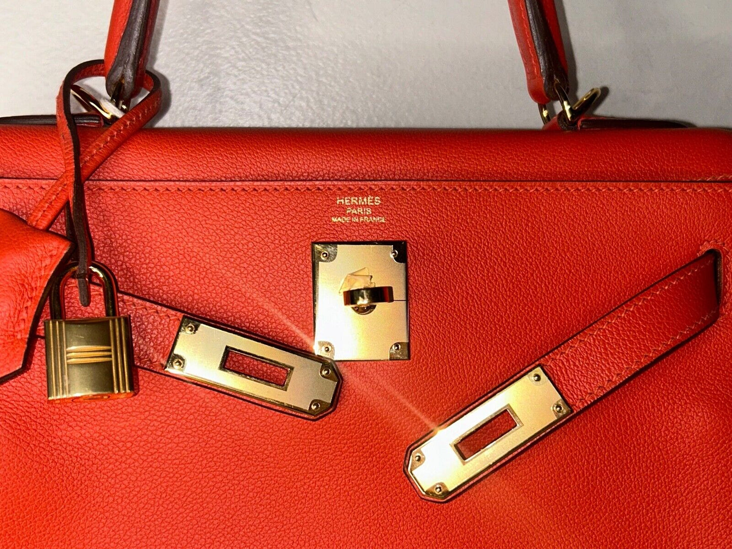 HERMES Kelly 28 Capucine Verso Evercolor Leather Gold Hardware