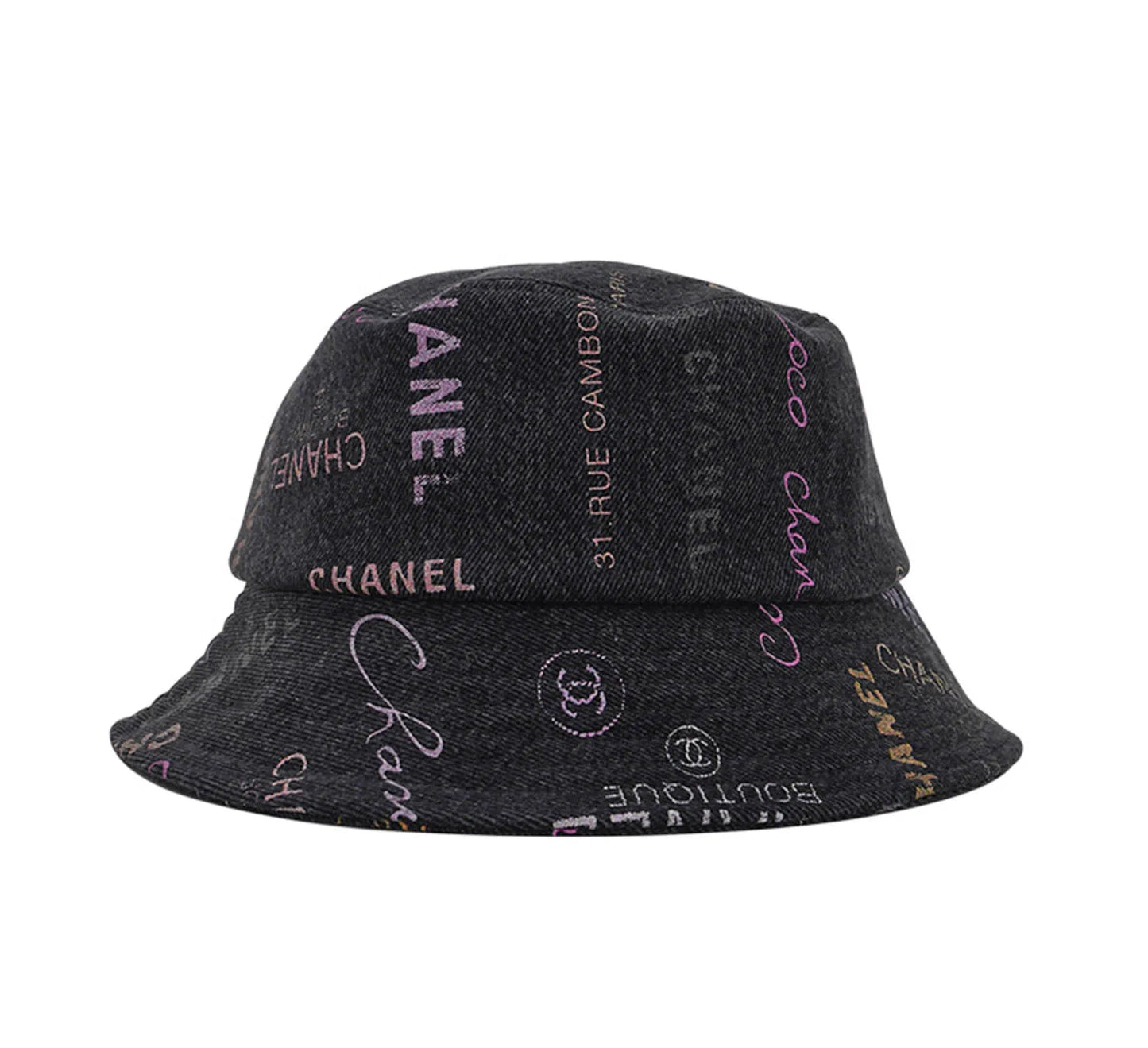 CHANEL Denim Mood Logo Cloche Bucket Hat Black Multi Size M