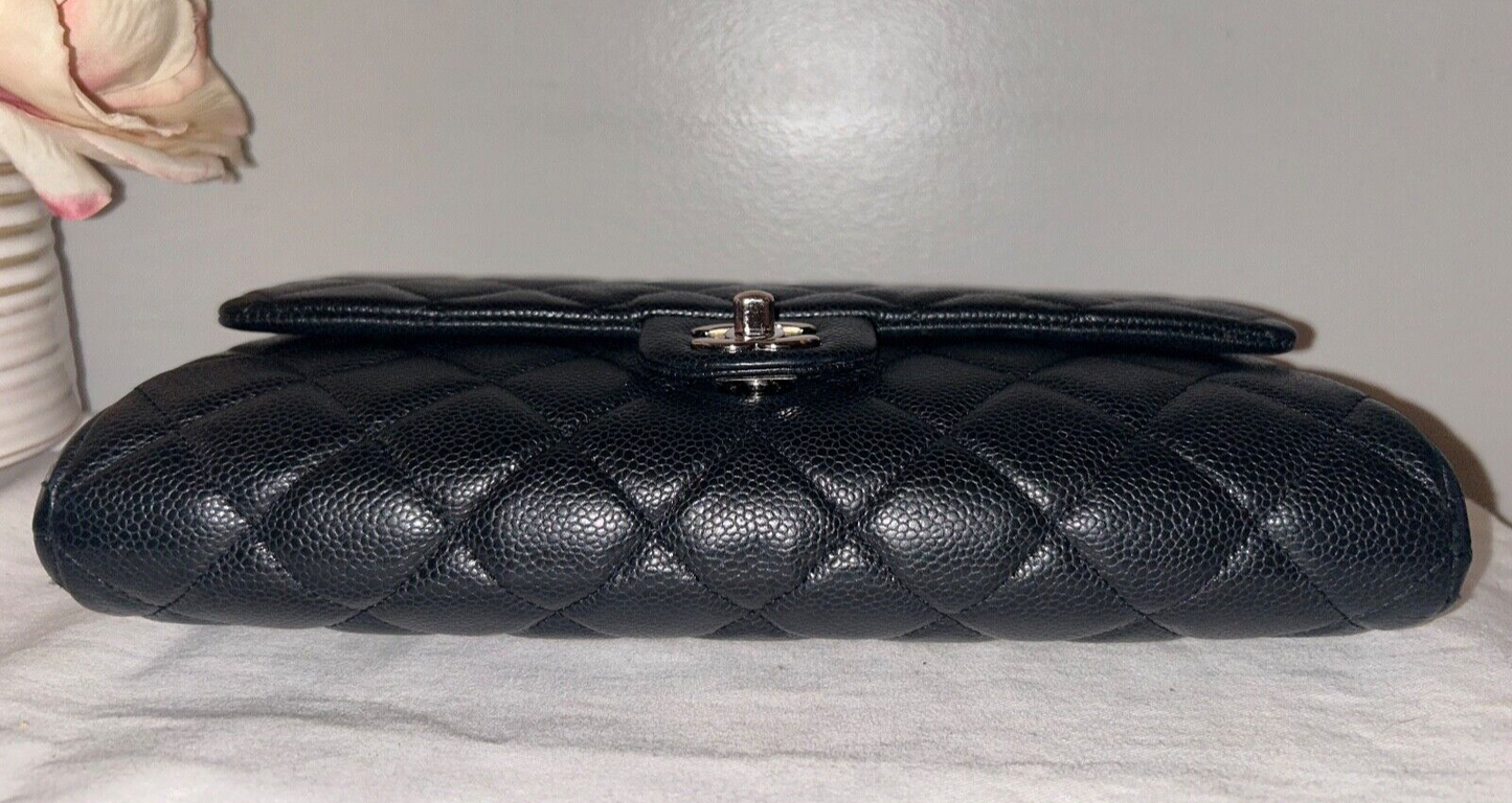 CHANEL Classic CC Quilted Single Flap Shoulder Bag Caviar Leather Black