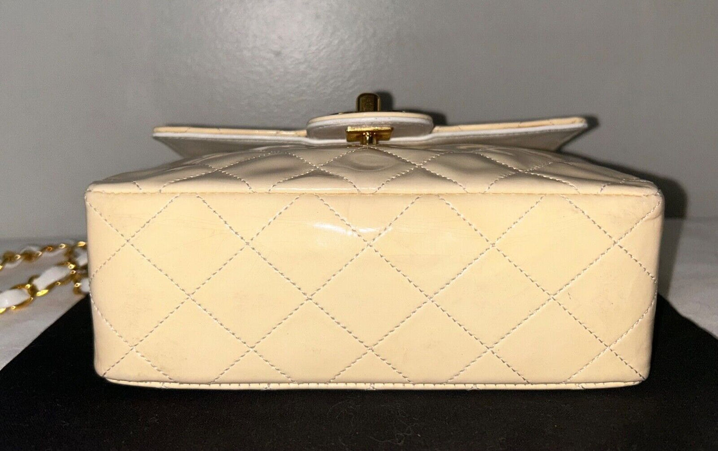 CHANEL Classic CC Half Flap Mini Quilted Patent Leather Crossbody Bag Cream