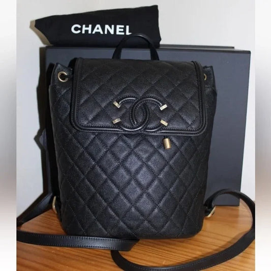 CHANEL Filigree Caviar Quilted Leather Backpack Black