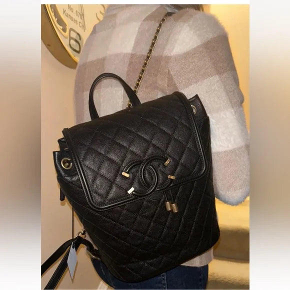 CHANEL Filigree Caviar Quilted Leather Backpack Black