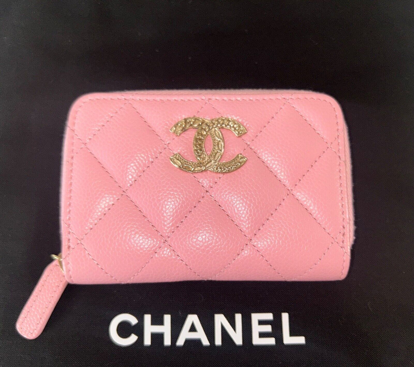 CHANEL 23C Multi Chain Caviar Quilted Zippy Coin Purse Light Pink