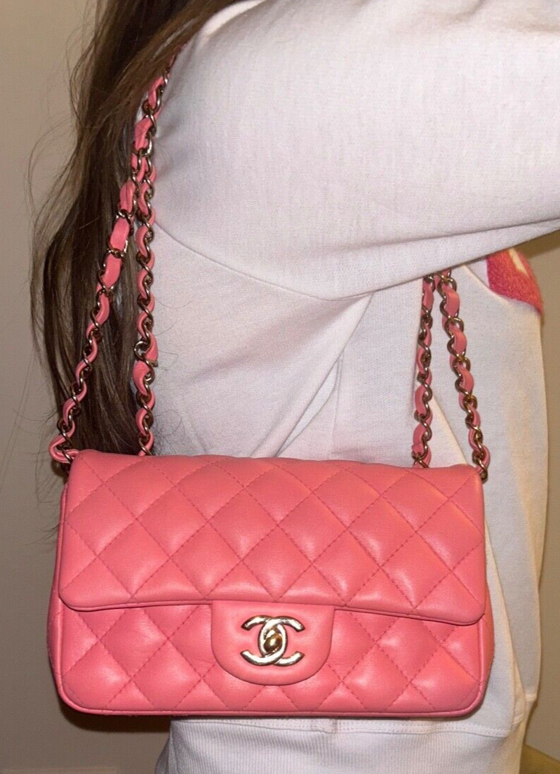 CHANEL 22S Classic Mini Rectangular Flap Bag Quilted Lambskin Leather Pink/Gold