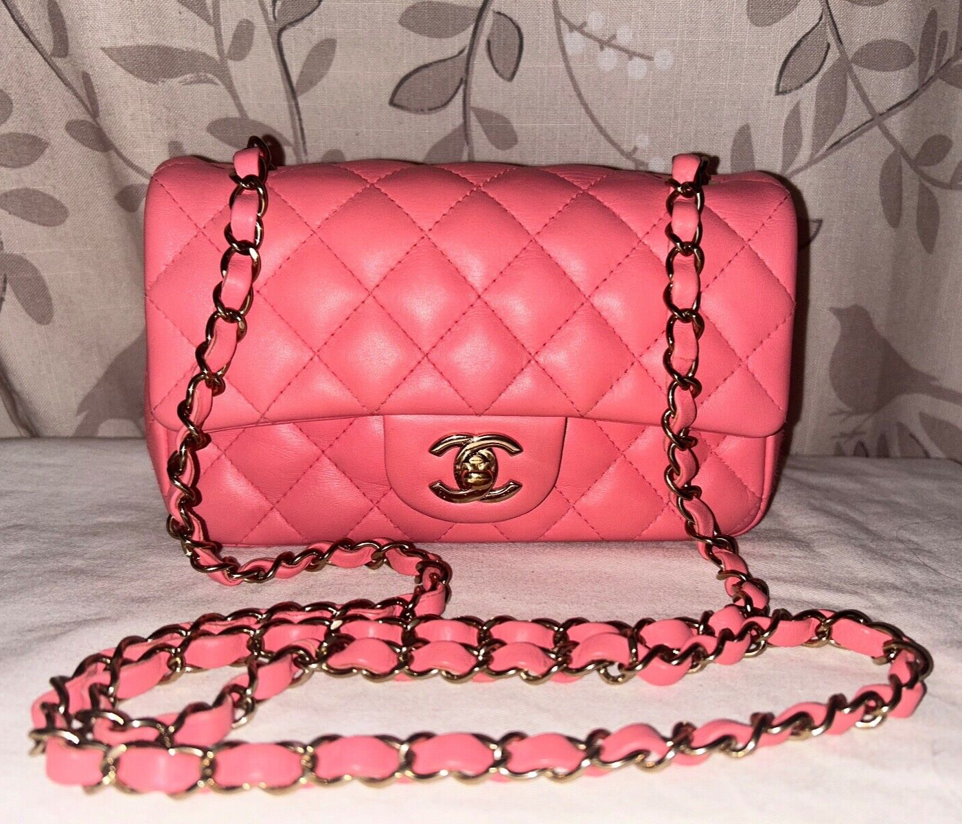 CHANEL 22S Classic Mini Rectangular Flap Bag Quilted Lambskin Leather Pink/Gold