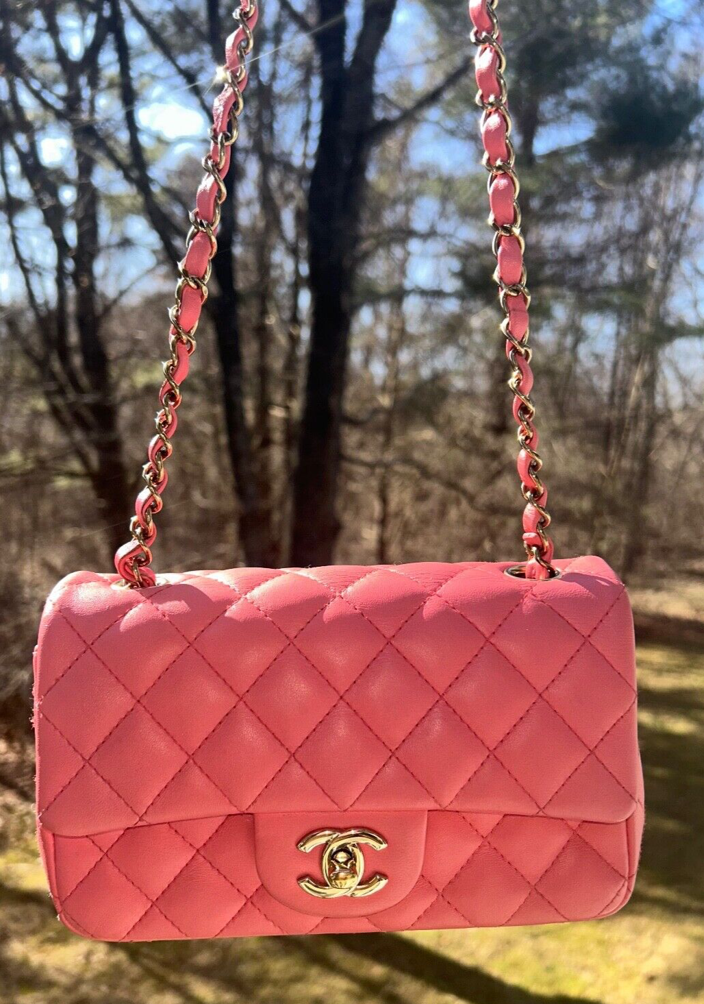 CHANEL 22S Classic Mini Rectangular Flap Bag Quilted Lambskin Leather Pink/Gold