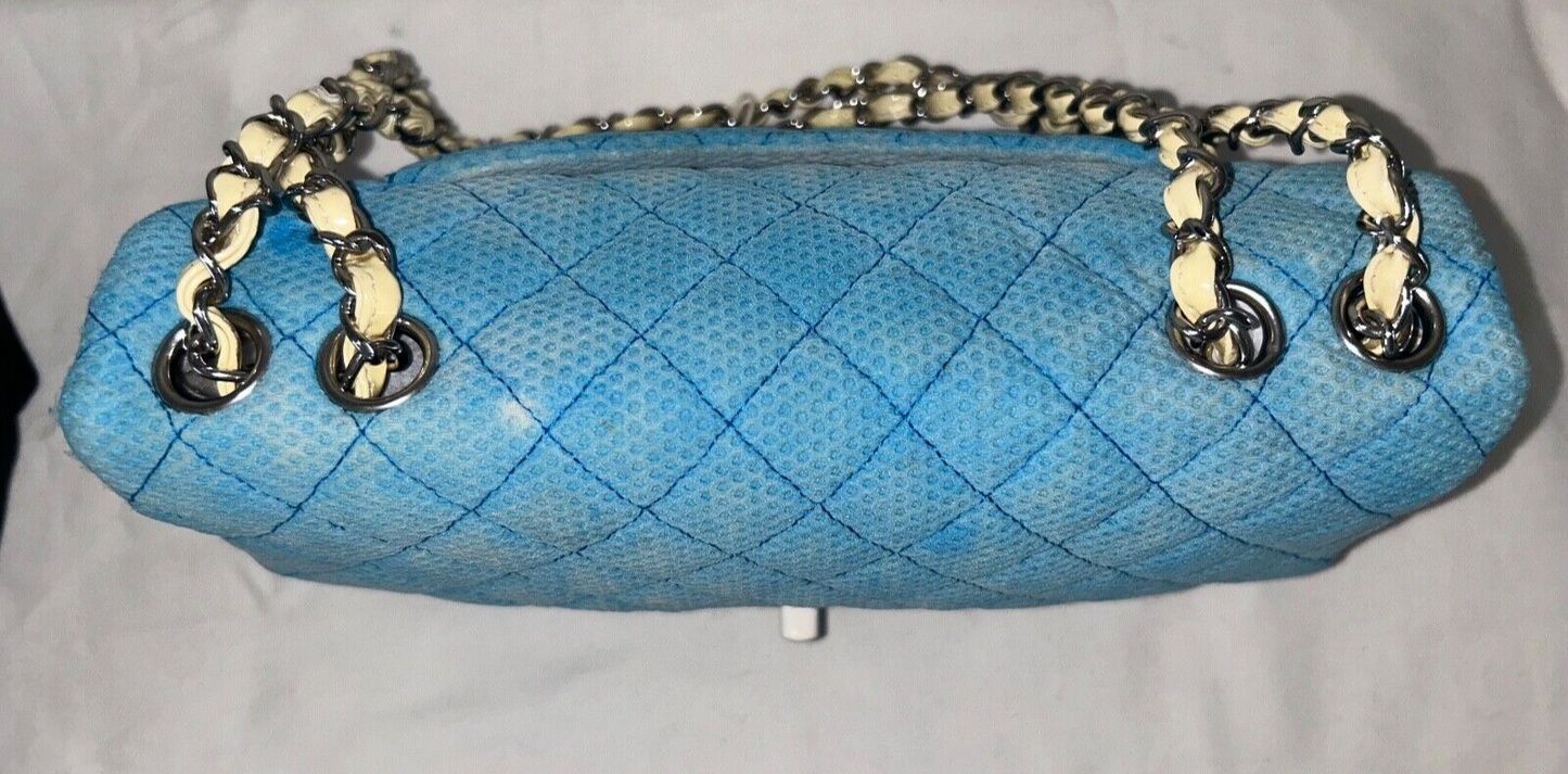 CHANEL Classic CC Quilted Medium Flap Shoulder Bag Jersey Sky Blue