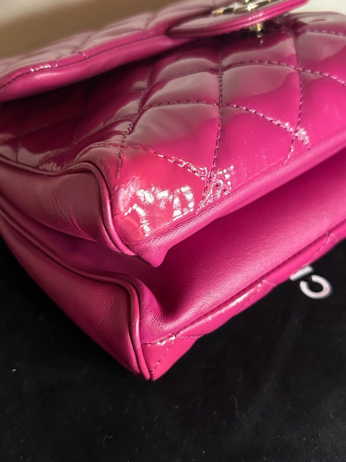 CHANEL Classic CC Crossbody Flap Bag Quilted Patent Leather Fuchsia Pink