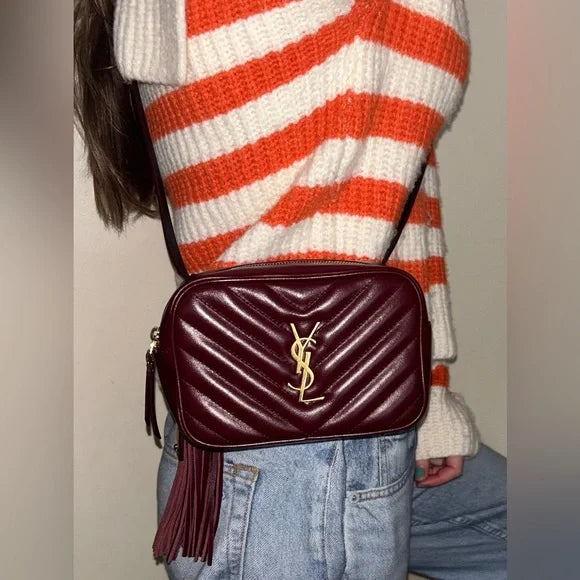 SAINT LAURENT YSL Lou Belt Bag Quilted Chevron Leather Burgundy