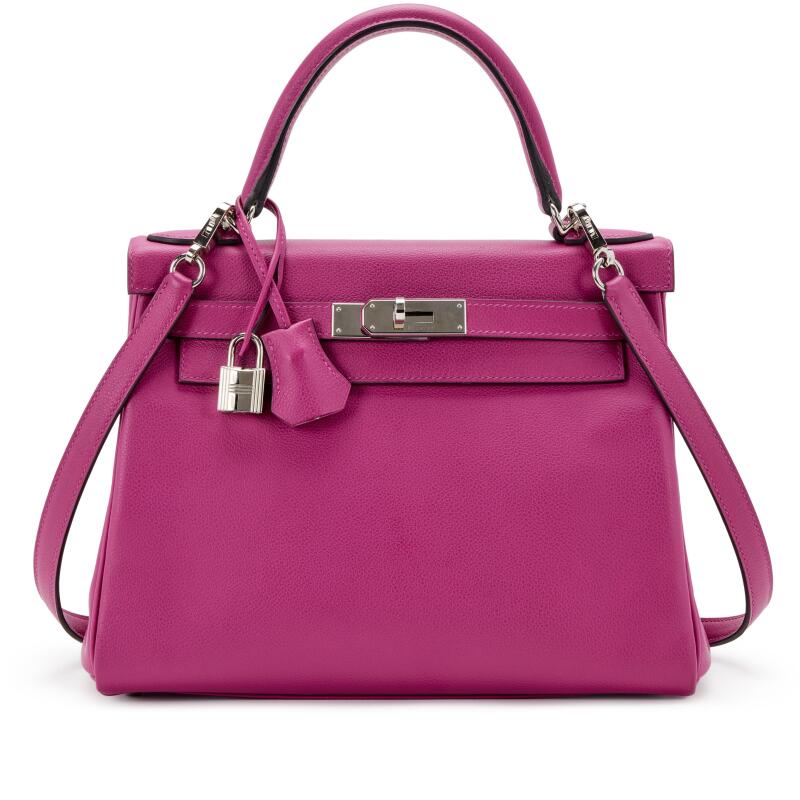 HERMES Kelly 28 Rose Pourpre Evercolor Palladium Hardware