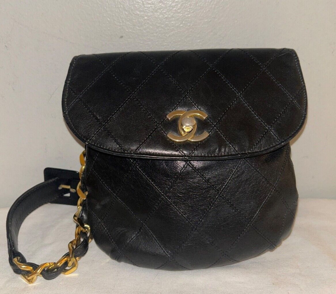 CHANEL CC Quilted Lambskin Chain Waist Flap Belt & Shoulder Bag Black/Gold