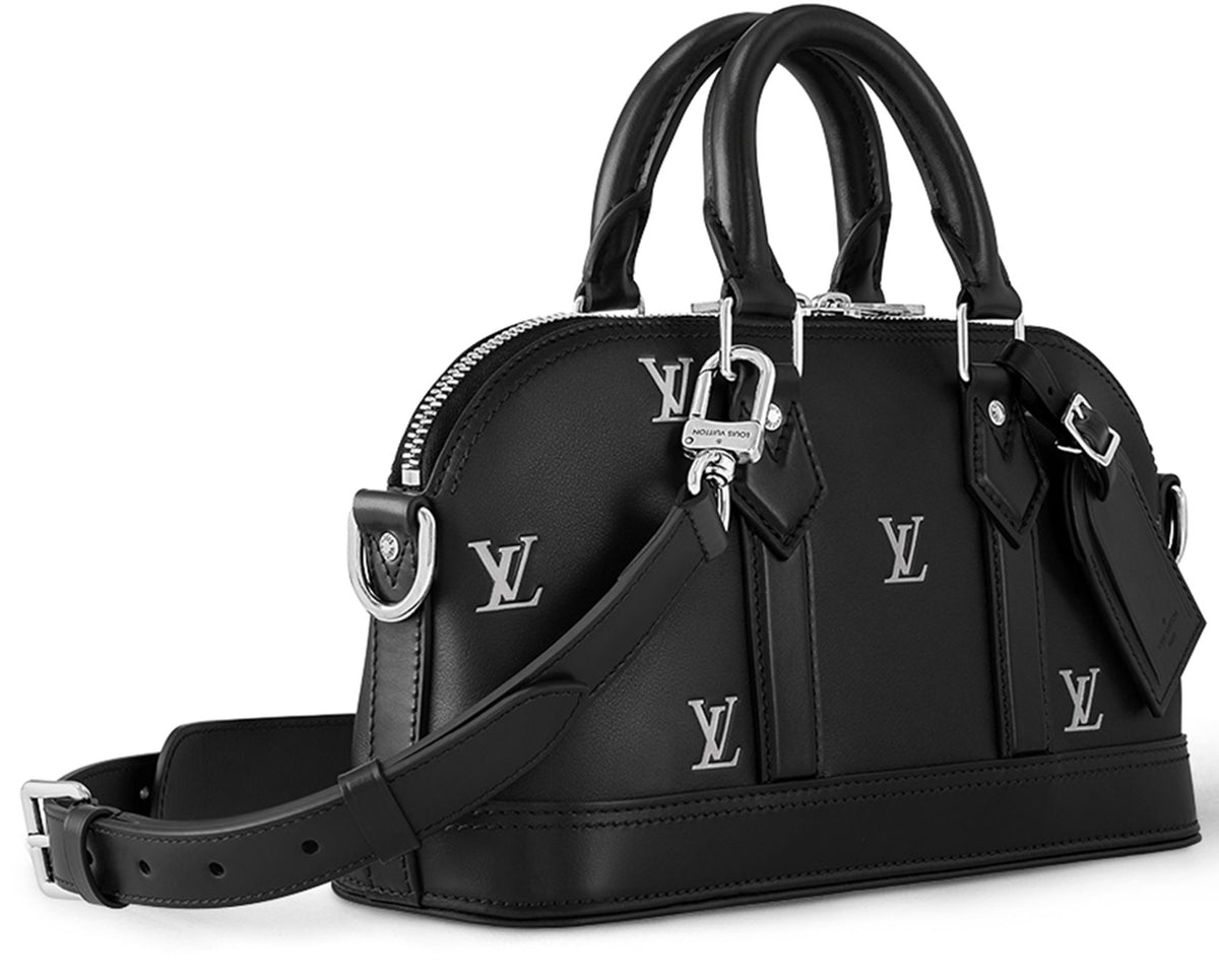 LOUIS VUITTON Alma LV Blason Monogram East West Calfskin Leather Handbag Black