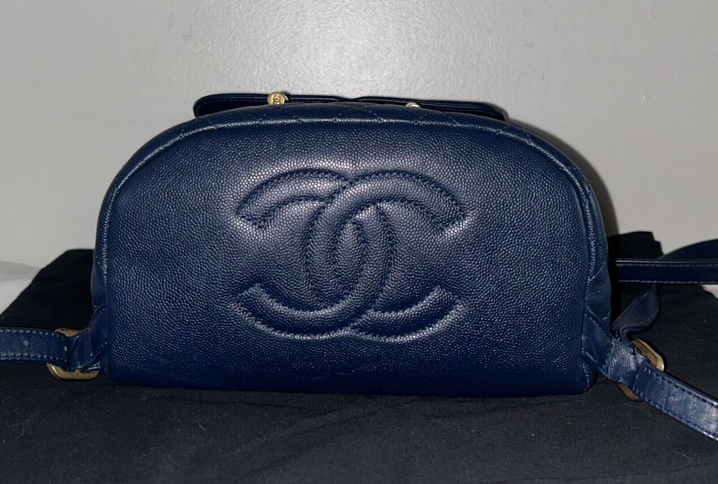 CHANEL Filigree Caviar Quilted Leather Backpack Navy