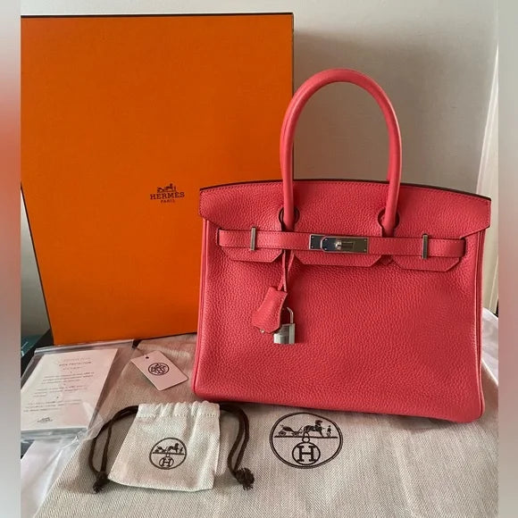 HERMÈS Birkin 30 Togo Rose Texas Clemence Palladium Hardware Handbag