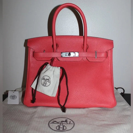 HERMÈS Birkin 30 Togo Rose Texas Clemence Palladium Hardware Handbag