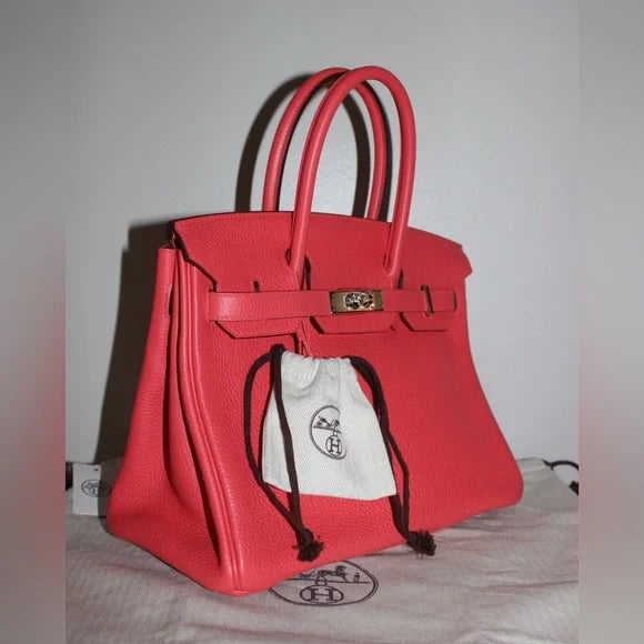 HERMÈS Birkin 30 Togo Rose Texas Clemence Palladium Hardware Handbag