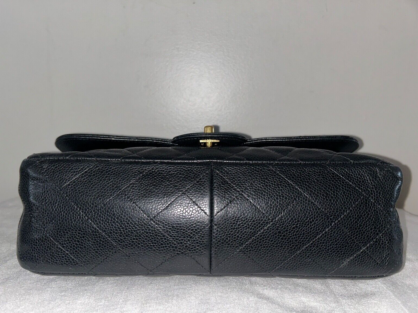 CHANEL Classic Jumbo Double Flap Quilted Caviar Leather Handbag Black/Gold