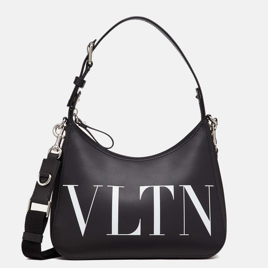 VALENTINO GARAVANI VLTN Logo Leather Shoulder Bag Black