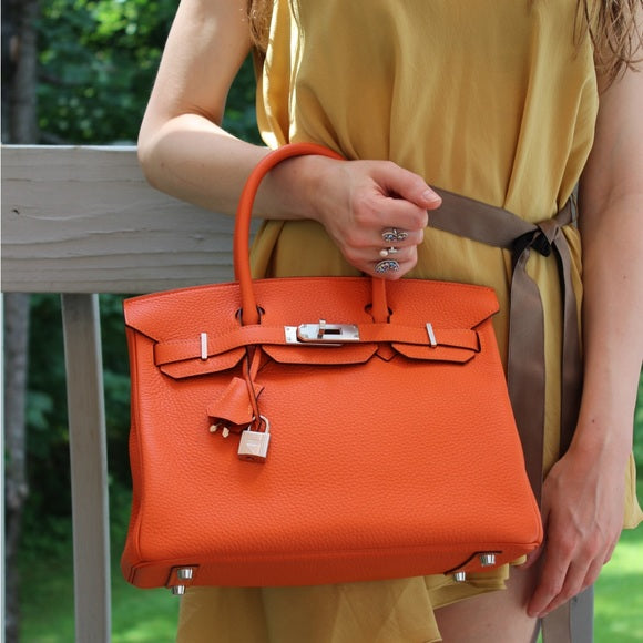 HERMÈS Birkin 30 Feu Clemence Leather Palladium Hardware Handbag