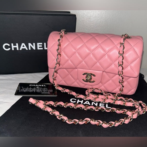 CHANEL CC Mini Flap Bag Quilted Lambskin Leather Matte Pink/Gold