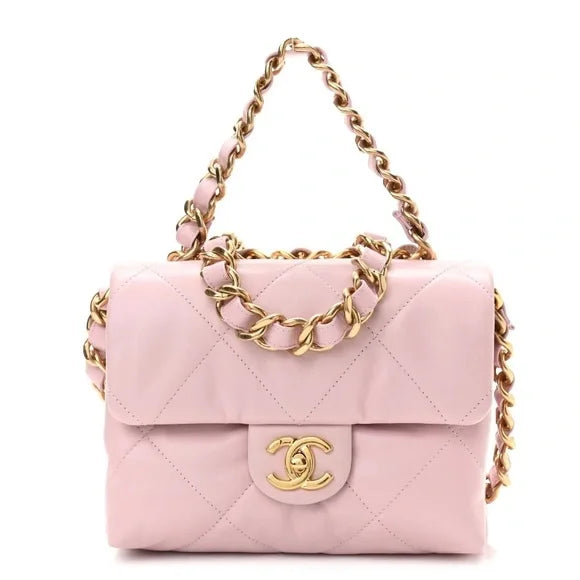 CHANEL 22B CC Bar Quilted Lambskin Chain Top Handle Flap Bag Pink