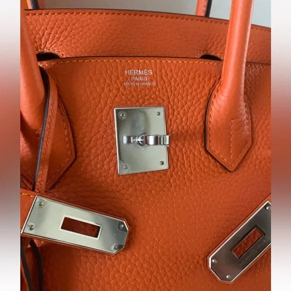 HERMÈS Birkin 30 Feu Clemence Leather Palladium Hardware Handbag