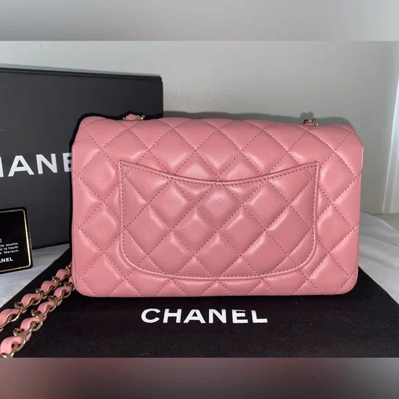 CHANEL CC Mini Flap Bag Quilted Lambskin Leather Matte Pink/Gold