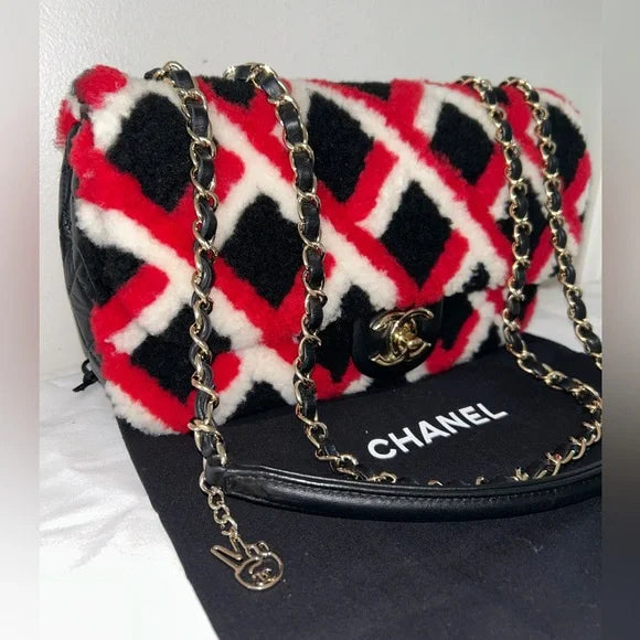 CHANEL CC Classic Shearling Lambskin Emoticon Medium Flap Shoulder Bag