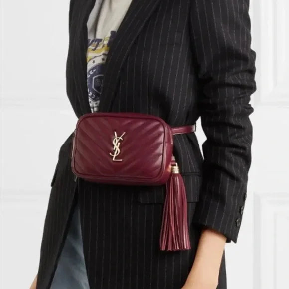 SAINT LAURENT YSL Lou Belt Bag Quilted Chevron Leather Burgundy