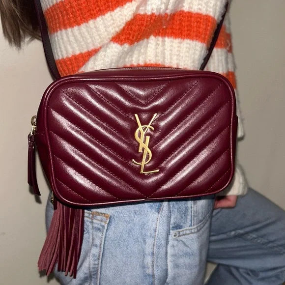 SAINT LAURENT YSL Lou Belt Bag Quilted Chevron Leather Burgundy