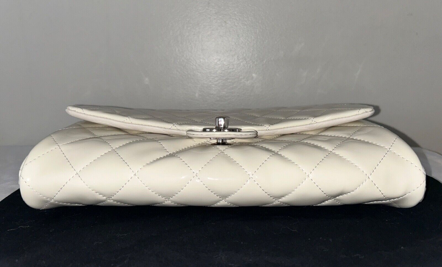 CHANEL Classic CC Quilted Flap Shoulder Bag Patent Leather Ivory White