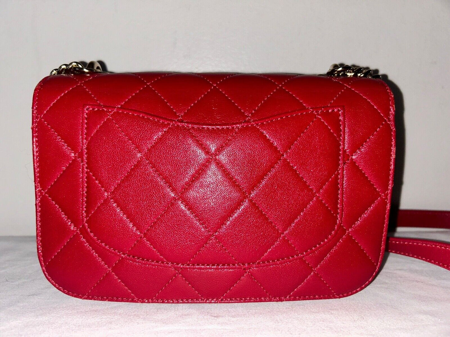 CHANEL Classic Small Tweed Lambskin Quilted Flap Crossbody Bag Red/Gold