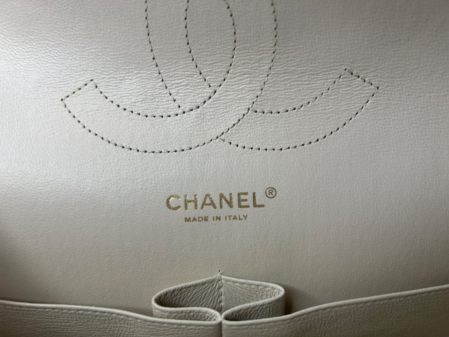 CHANEL Classic Jumbo Double Flap Quilted Caviar Handbag White