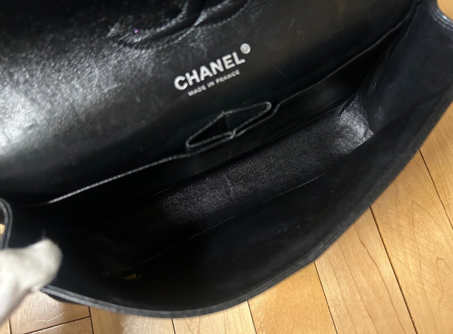 CHANEL Classic Medium Double Flap Quilted Caviar Leather Handbag Black