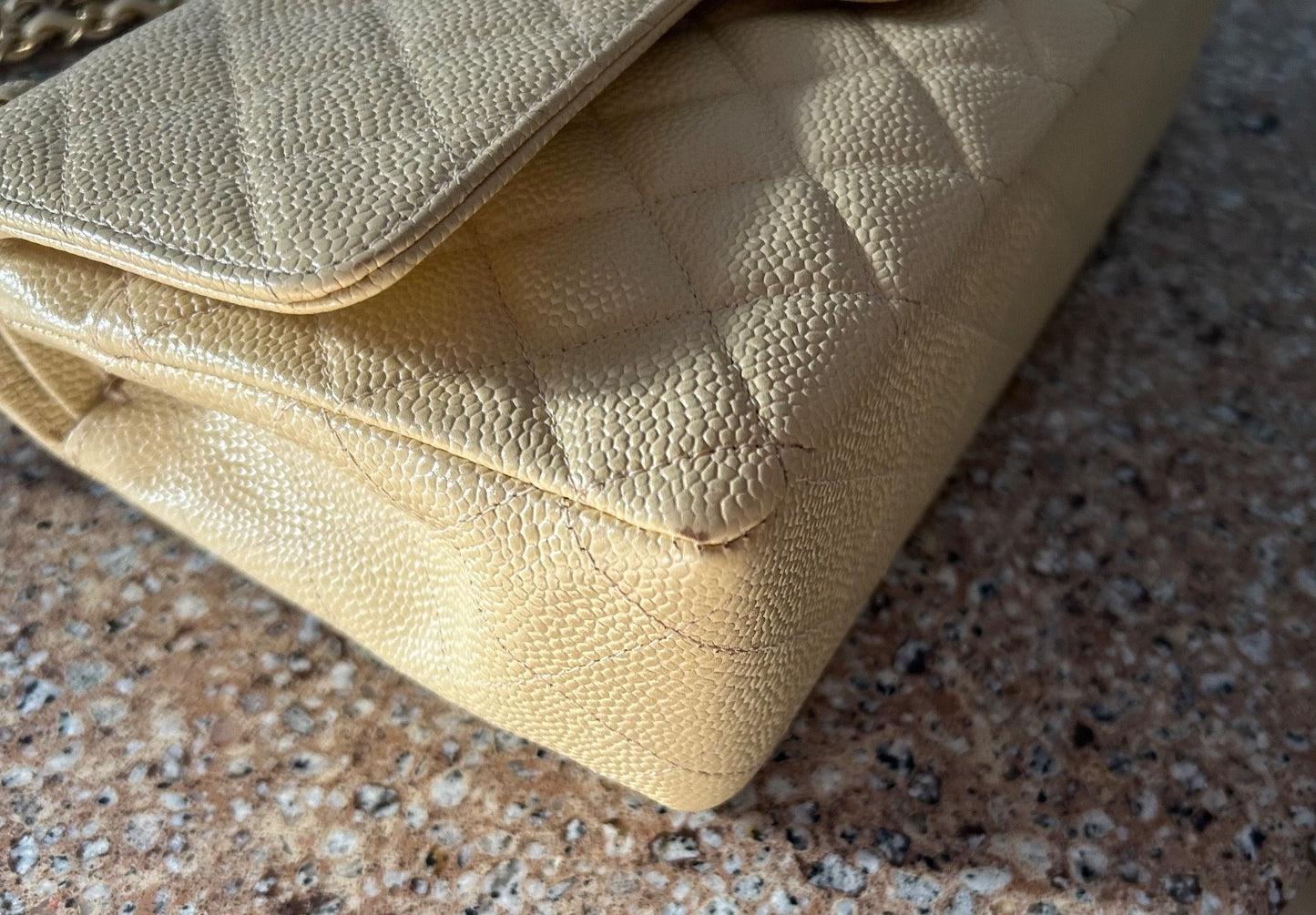 CHANEL Medium Classic Double Flap Caviar Quilted Handbag Beige Clair / 24k Gold