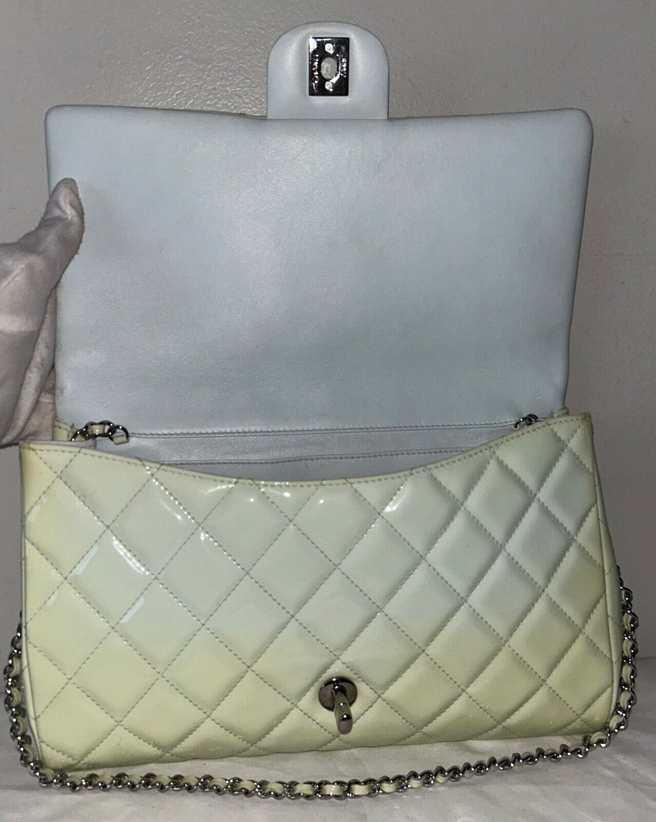 CHANEL Classic Quilted Flap Shoulder Bag Patent Leather Pastel Mint