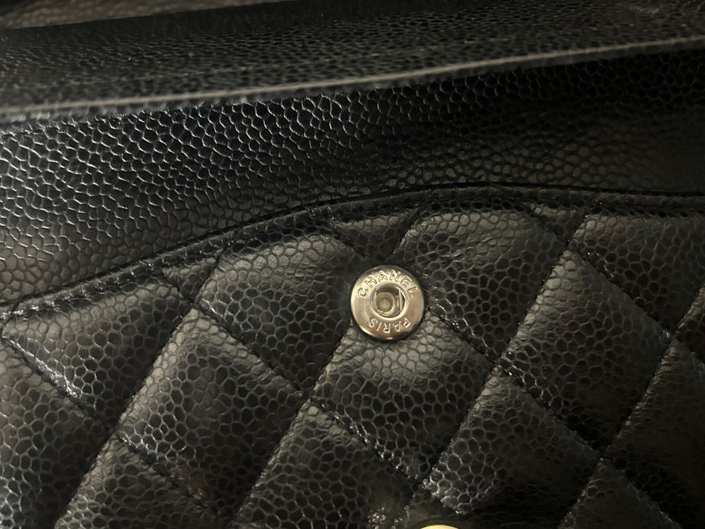 CHANEL Classic Medium Double Flap Quilted Caviar Leather Handbag Black