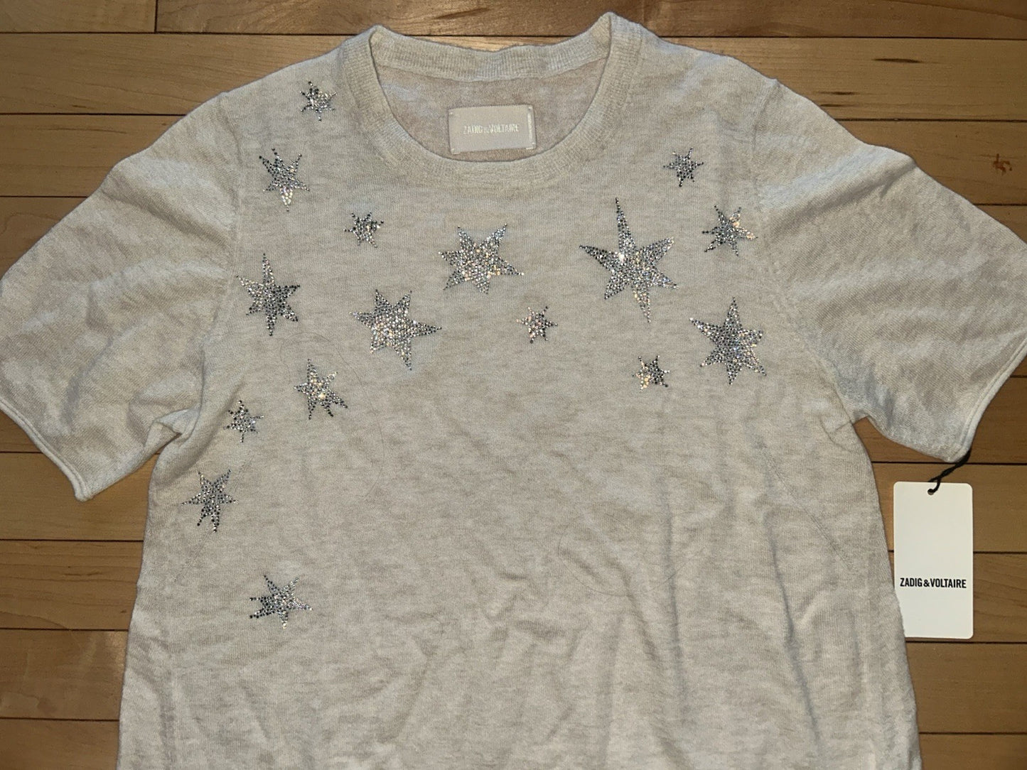 ZADIG & VOLTAIRE Ida Crystal Star Cashmere Tee in Sugar Size S