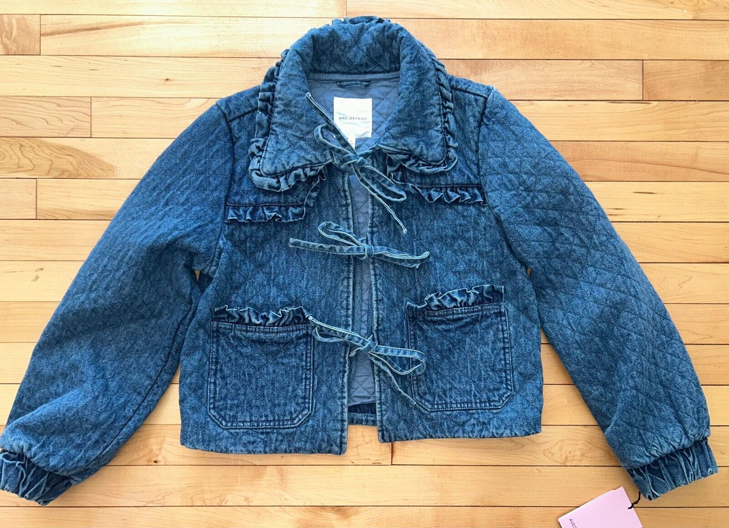 NEW! AVEC LES FILLES The Maura Bow-Tie Denim Medium Blue Jacket Size XS