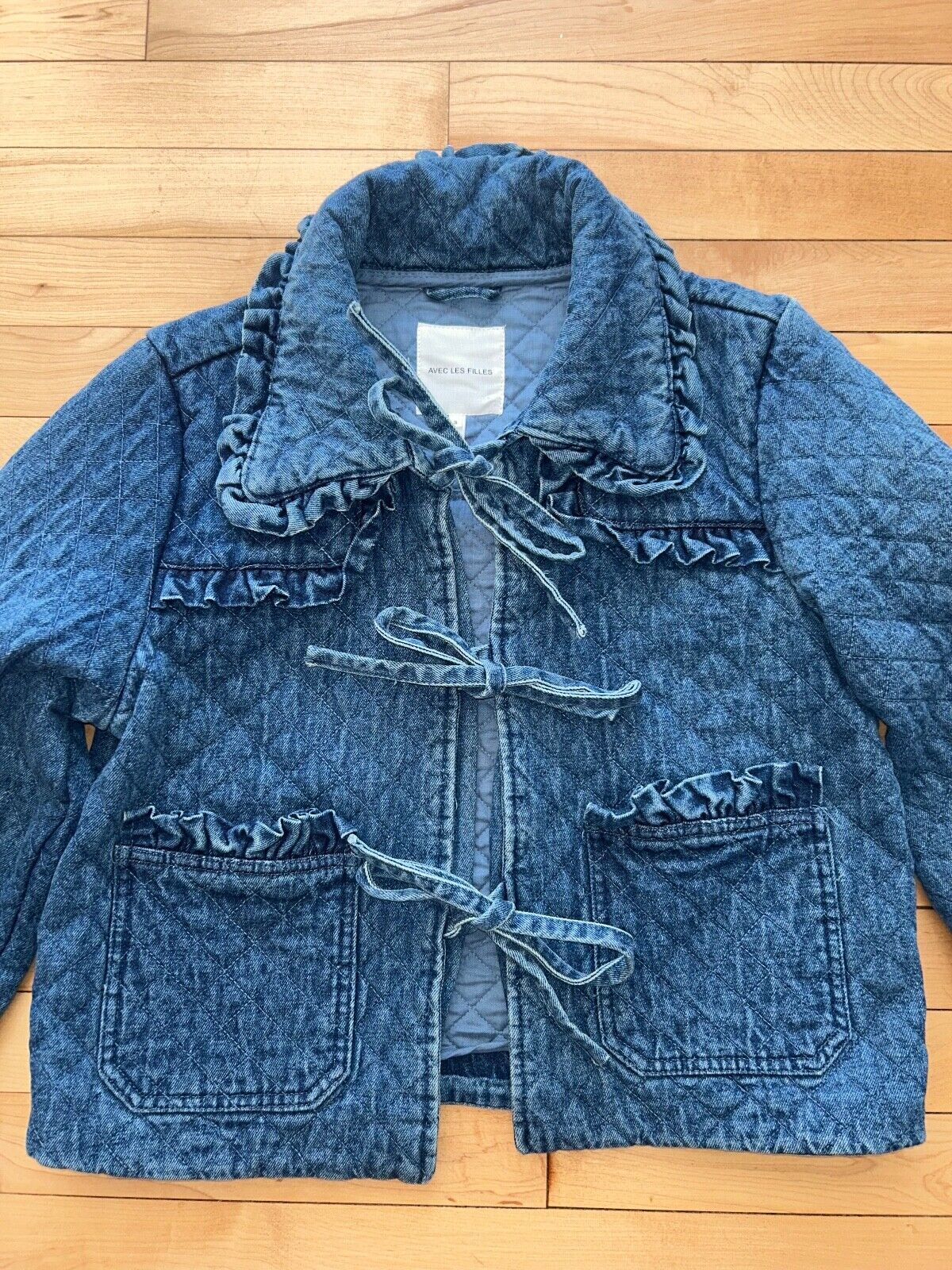 NEW! AVEC LES FILLES The Maura Bow-Tie Denim Medium Blue Jacket Size XS
