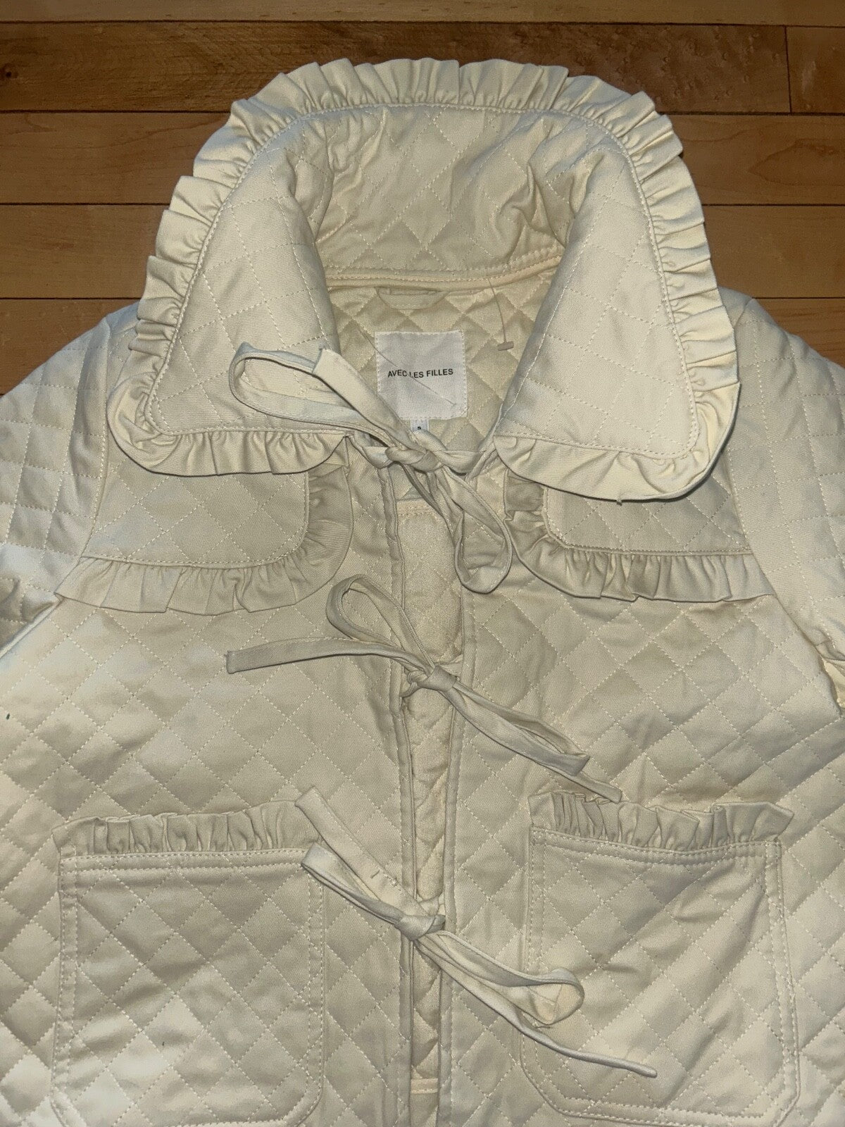 NEW! AVEC LES FILLES The Maura Bow-Tie Cotton Jacket in Stone Ivory Size S