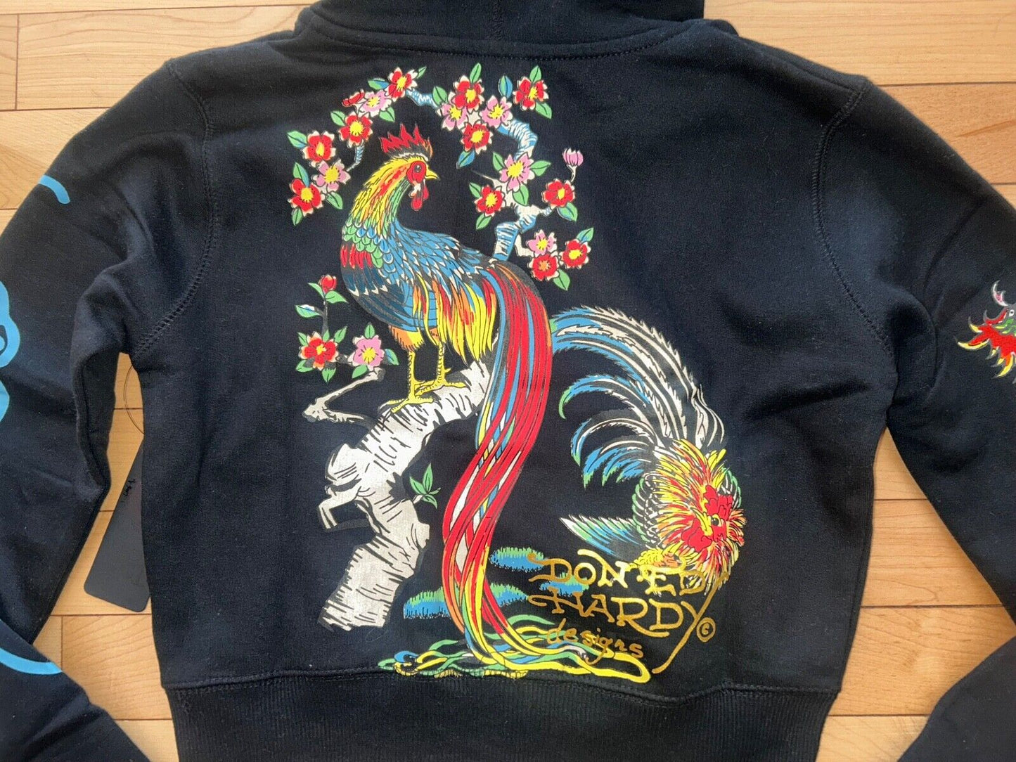 NEW! ED HARDY Phoenix Y2K Full Zip Cropped Hoodie Black Size S
