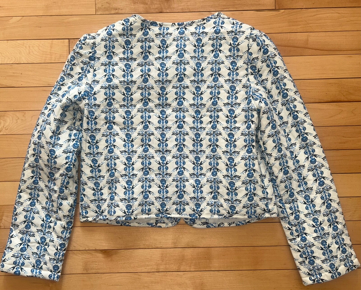 NEW! CAROLINE CONSTAS Bow Floral Patchwork Linen Jacket Blue/White Size S