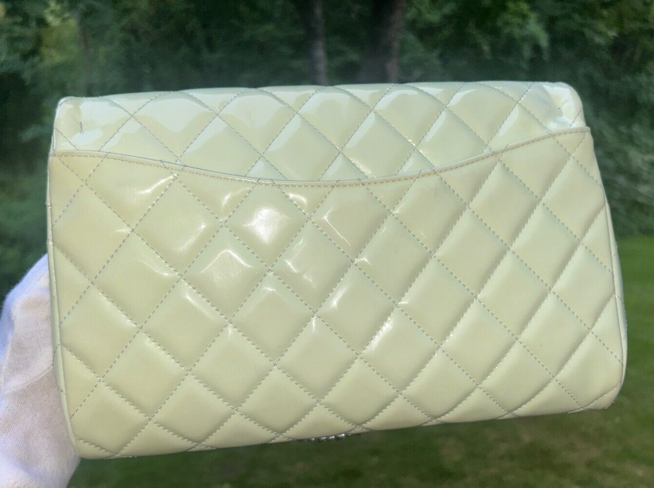 CHANEL Classic Quilted Flap Shoulder Bag Patent Leather Pastel Mint