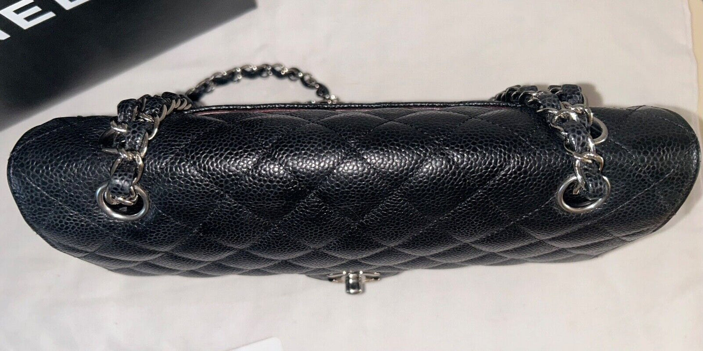 CHANEL Classic Medium Double Flap Quilted Caviar Handbag Black