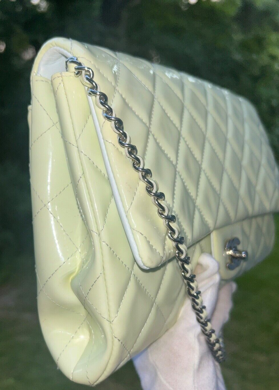 CHANEL Classic Quilted Flap Shoulder Bag Patent Leather Pastel Mint