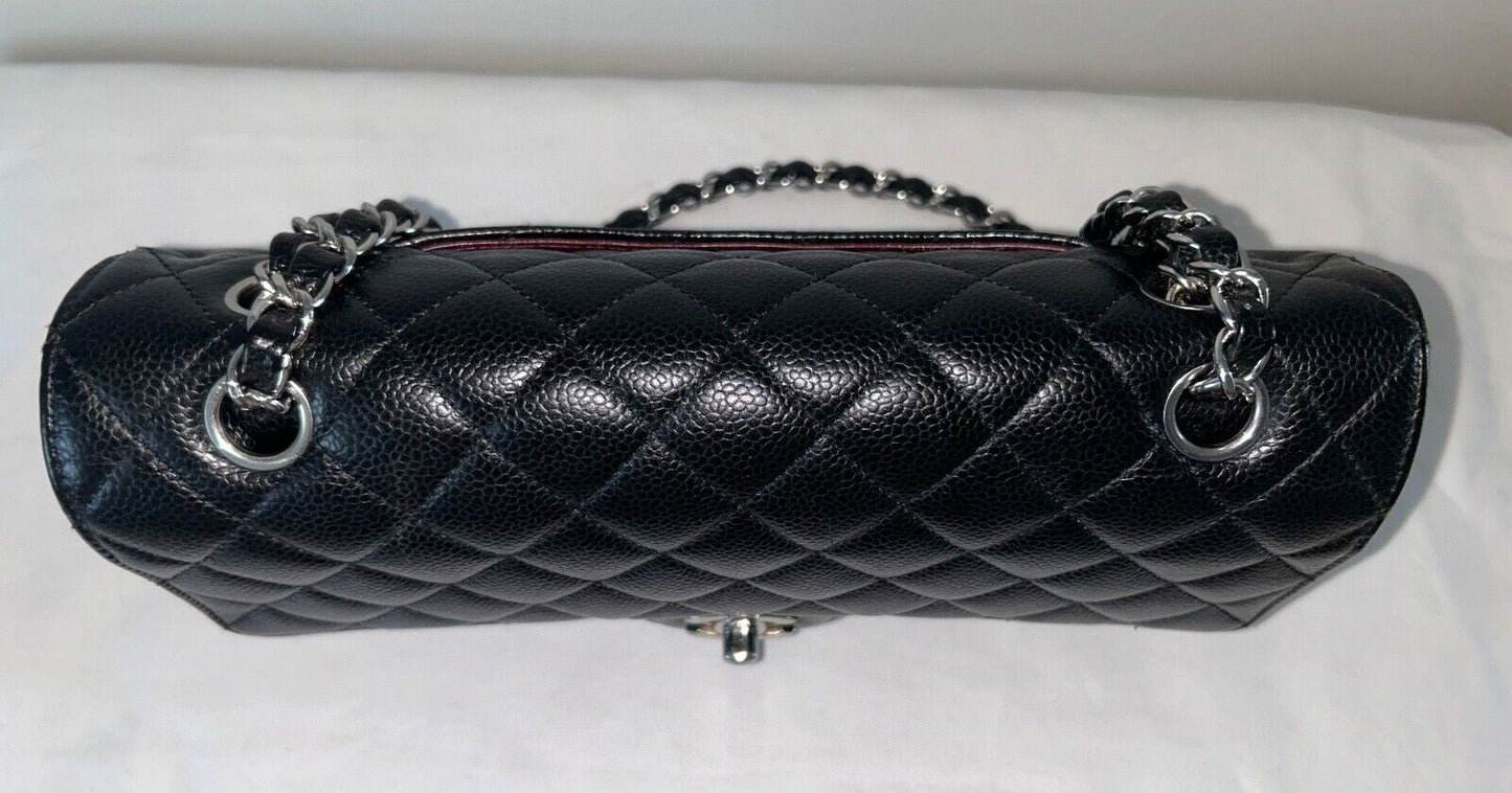 CHANEL Classic Medium Double Flap Quilted Caviar Handbag Black